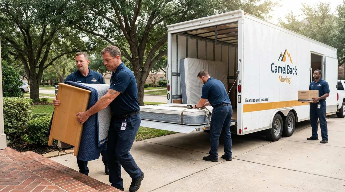 Crew loading residential truck for cross-state move from Lewiston, MI