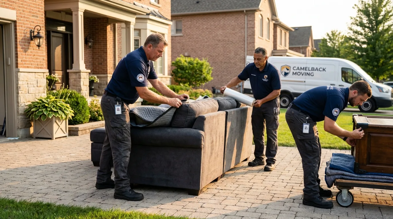 Large estate moving crew wrapping furniture in Lewiston, MI